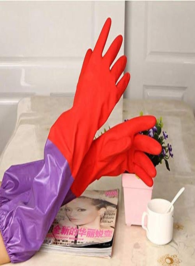 لوكزر قفازات تنظيف طويلة الأكمام قابلة لإعادة الاستخدام ومقاومة للماء من لوكزر، زوج واحد، مصنوعة من مطاط اللاتكس متعدد الأغراض، منظف للمطبخ والحمام (أحمر بنفسجي / 48 × 12.5 سم) - Image 2